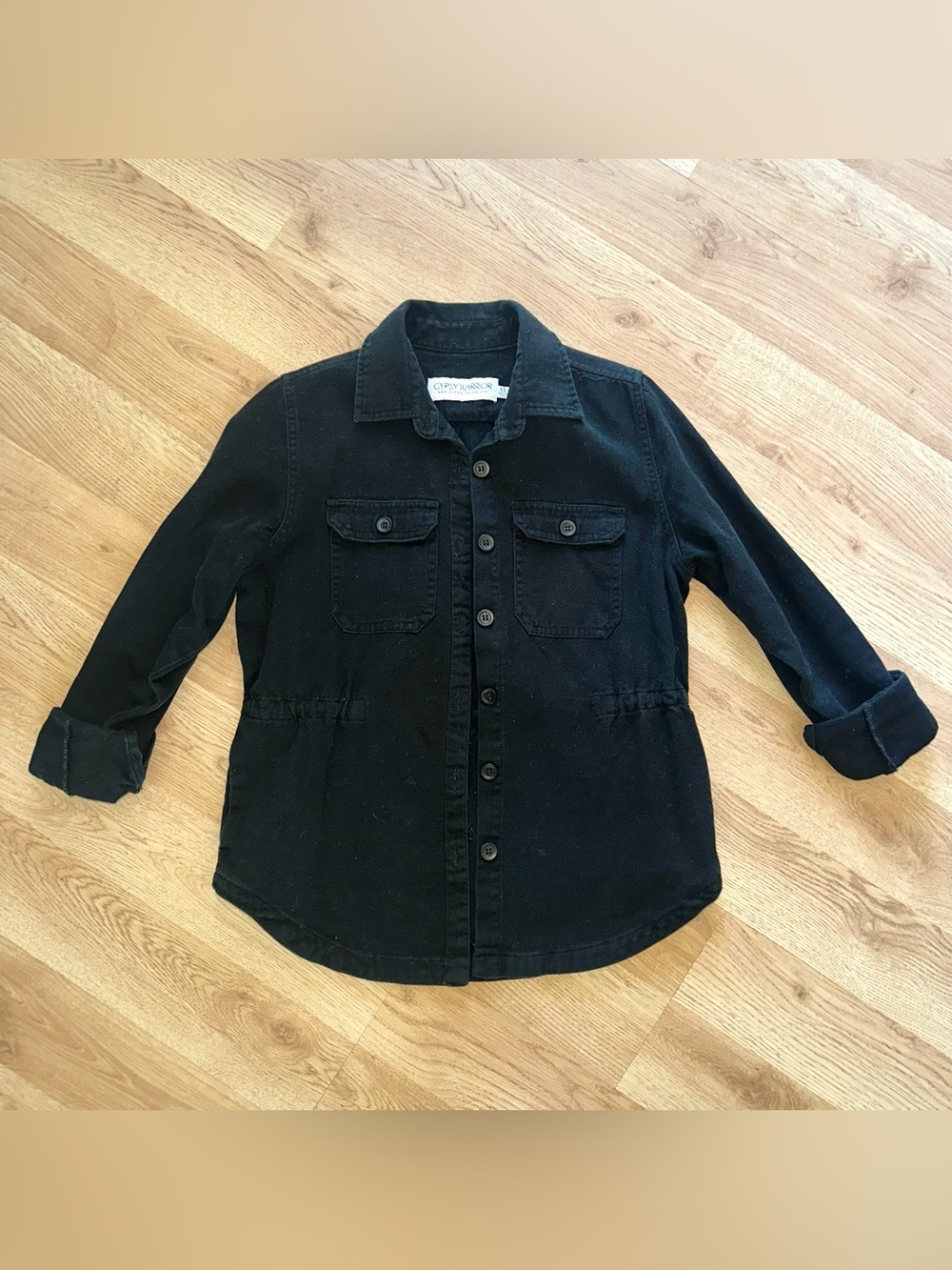 100% Cotton Black Button-Up Shirt Jacket